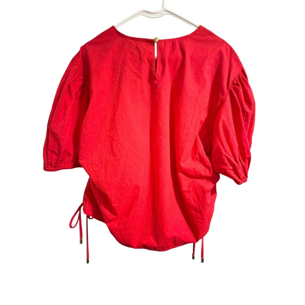 Marc Andrews  RED RUFFLE CINCHED WAIST PUFF SLEEVE‎ TOP SHIRT WOMENS SIZE - Picture 2 of 2